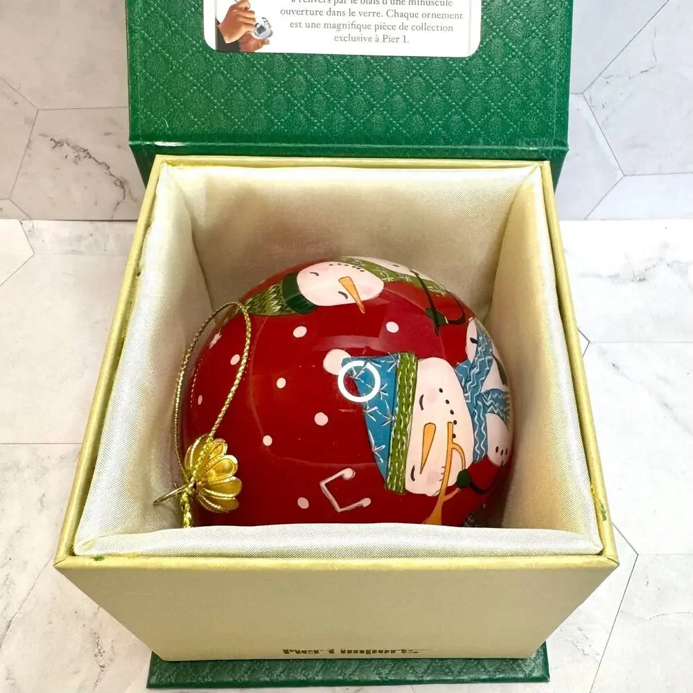 Pier 1 Imports Li Bien 2018 Glass Christmas Ornament Red Snowman Band in Box